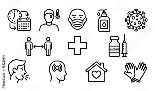 COVID-19 Prevention and Symptom Awareness Simple Line Icons Collection for Medical Design