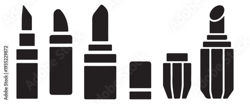 Black Lipstick and Eyeliner Icon Set – Makeup Cosmetic Vector Symbols Isolated on White BackgroundWeb