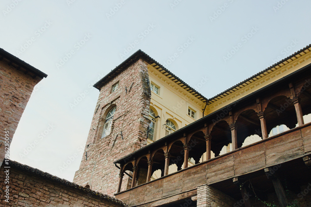 Obraz premium The Loggiato Palazzo Urbani, an ancient palace and loggia, in Spello, in the province of Perugia, Umbria Region, Italy