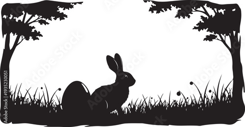 Rabbit Silhouette in a Serene Forest Landscape at Dusk