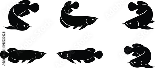 Black Fish Silhouettes in Various Positions.