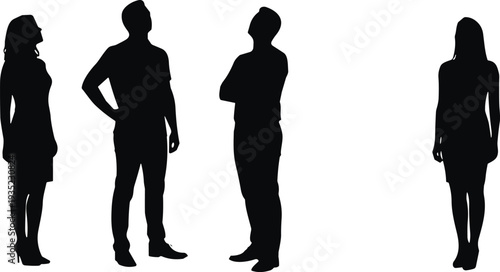Business team silhouettes set, standing professional men and women corporate vector illustration isolated on white background