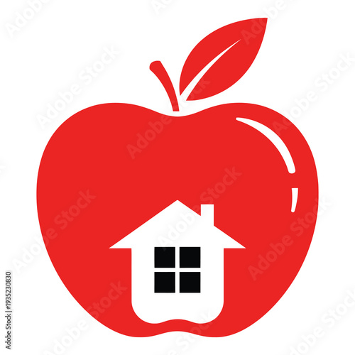 Red apple with house inside for real estate or home sweet home concept icon