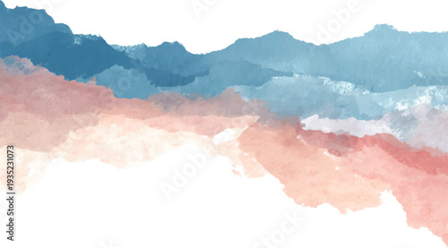 Abstract watercolor mountain landscape banner blue and coral hills vector