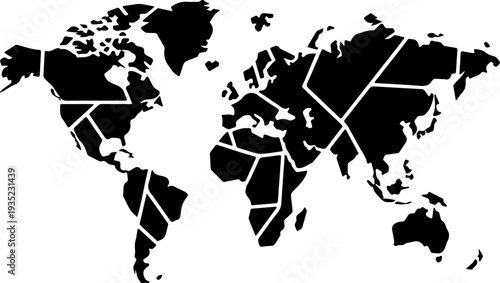 World Map with Country Borders Silhouette