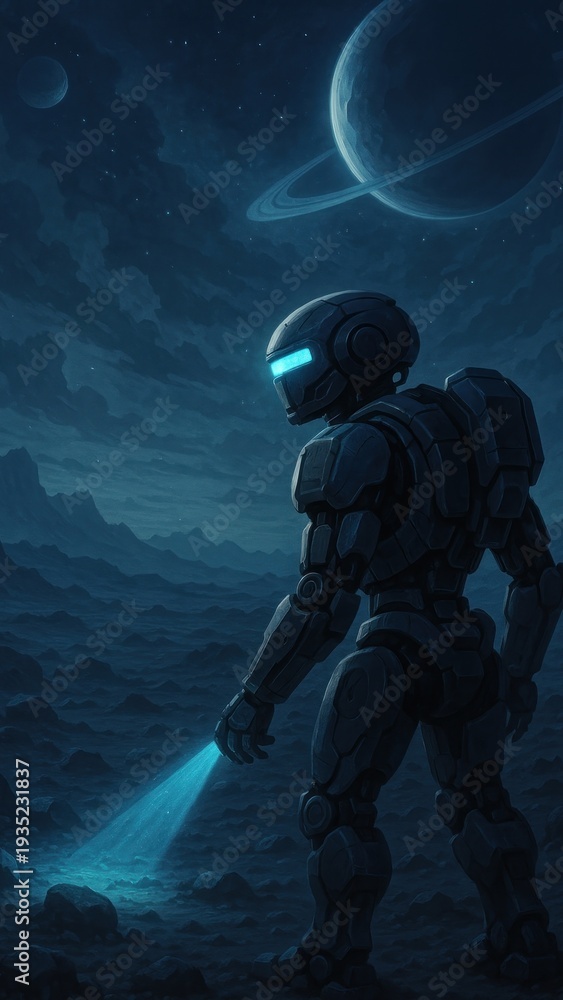 Fototapeta premium Futuristic robot explores alien landscape mobile wallpaper