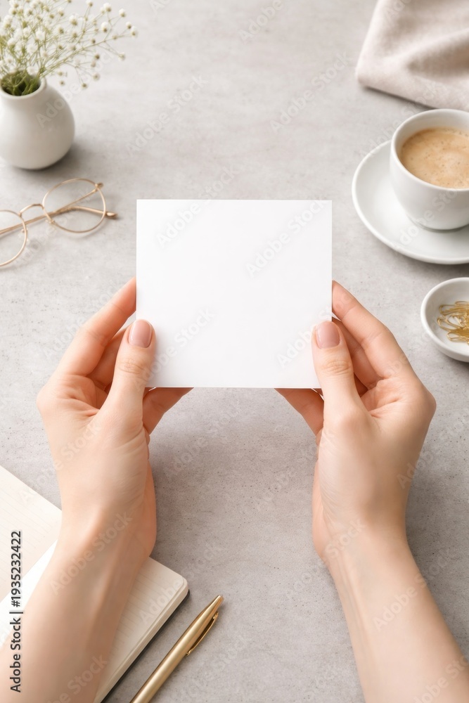 Obraz premium Hands holding blank card.