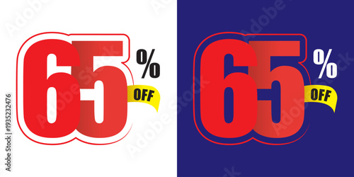 Red 65 percent off sale discount with yellow ribbon offer promotion