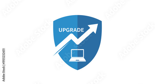 Blue Shield Upgrade Icon with Laptop.