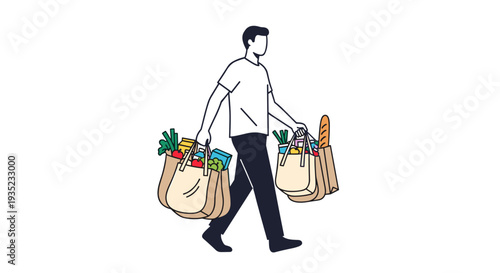 Man Carrying Grocery Bags with Food.
