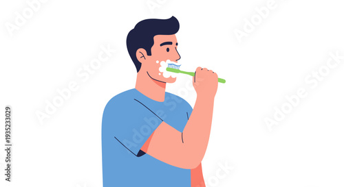 Man Brushing Teeth with Toothbrush.