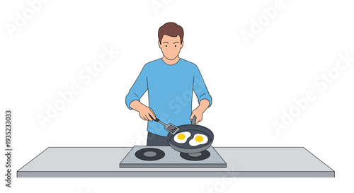 Man Cooking on Stovetop with Pans.