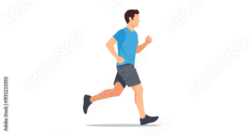 Man Running in Blue Shirt and Shorts.