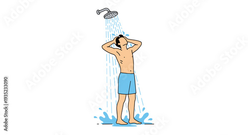 Man Taking a Refreshing Shower.