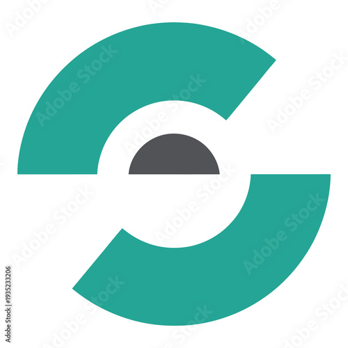 Teal color letter e logo with gray semicircle  graphic design element icon