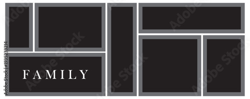 Photo collage grid. Vector. Mood board template. Set of blank moodboard. family phot frame and collage photo frame. Taped photo frame mockup. Photo collage set. 