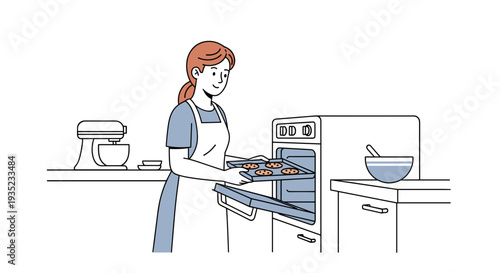 Woman Baking in Modern Kitchen Environment.