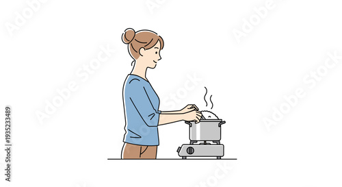 Woman Cooking on Stovetop with Care.
