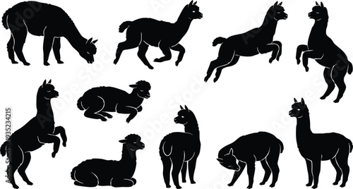 Collection of Llama Silhouettes in Various Poses.