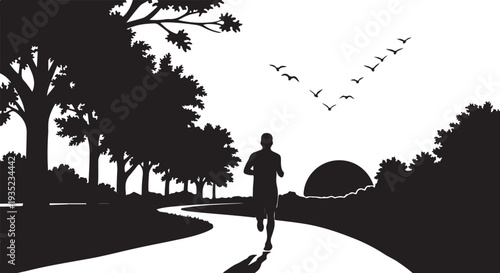 Man jogging on a winding road in the park