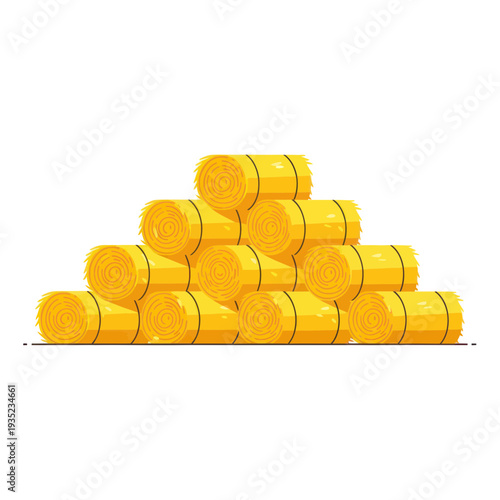 Stack of Yellow Hay Bales on a White Background, Agricultural Farm Crop Storage
