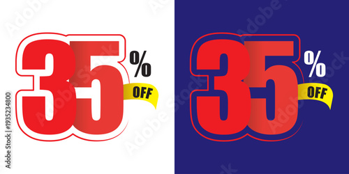 Red 35 percent off sale discount with yellow ribbon offer promotion