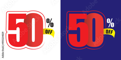 Fifty percent off sale red yellow black white blue 50 percent off discount offer