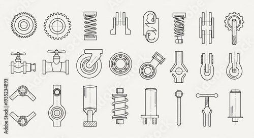 Collection of Industrial Mechanical Engineering Components and Parts.