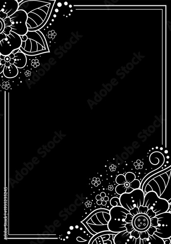 Frame in eastern tradition. Stylized with henna tattoos decorative pattern for decorating covers for book, notebook, casket, magazine, postcard and folder. Flower border in mehndi style.