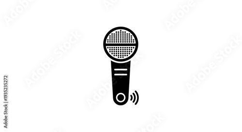 A simple black microphone icon on a white background