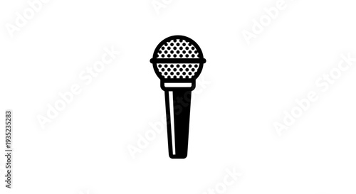 A simple black microphone icon on a white background