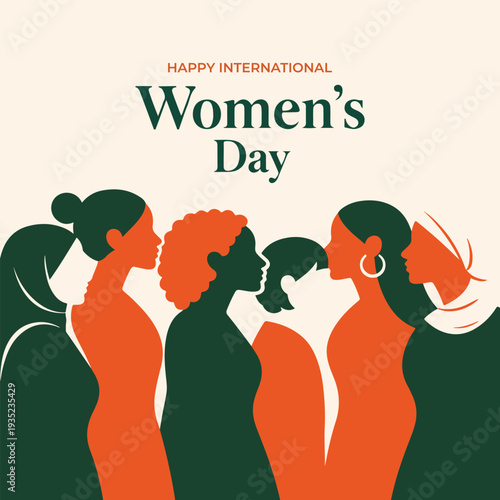 Celebrating women's empowerment and unity on International Women's Day with diverse silhouettes of women standing together in solidarity.