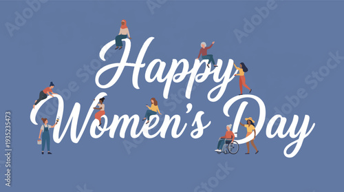 Happy Womens Day Calligraphy Silhouettes.