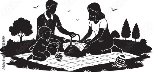 Family having a picnic in the park together outdoors