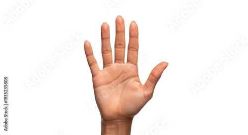 Isolated Human hand displaying number five with fingers extended in a stop or pause gesture