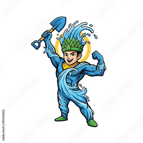 Water Spirit character with shovel and splash aura