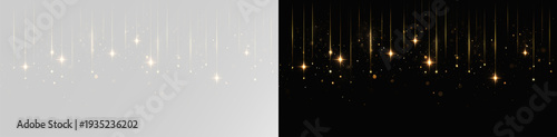 Konstfotografi Golden magic sparkle dust with glowing light rays and bokeh particles on transpa