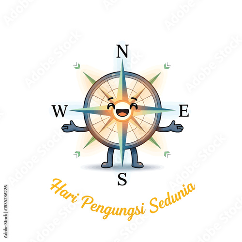 Happy Compass Wheel Character for Hari Pengungi Sedunia