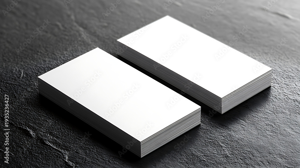 Fototapeta premium Blank card mockup, Plastic or paper white business card, Business card on wood, rounded business card mockup, Corporate stationery set mockup at white textured paper, blank business cards on grey back