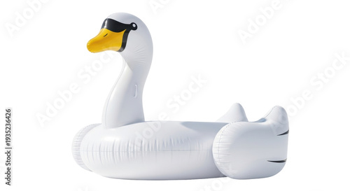 Isolated swan swimming pool inflatable for summer fun and recreation on the water, no people