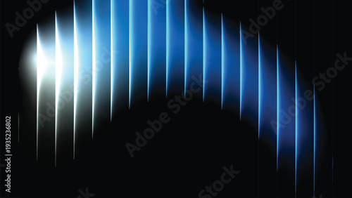 Abstract Dark Tech Blue Neon Gradient Background with Vertical Glow Lines and Glass Wave Texture, Futuristic Digital Technology Wallpaper for Corporate and Creative Design