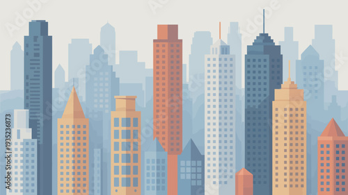 A vibrant cityscape with modern skyscrapers and urban architecture under a serene sky