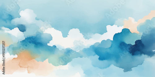 A beautiful summer day features fluffy white cumulus clouds drifting across a bright blue sky, creating a clear and peaceful nature cloudscape in the sunlit atmosphere
