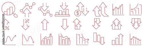 Stock market icons. Line growth and decrease icon set. Growth up and down, Profit and loss icon. Business, stock exchange, investment, analysis, percentage growth and decrease, candlestick line icon