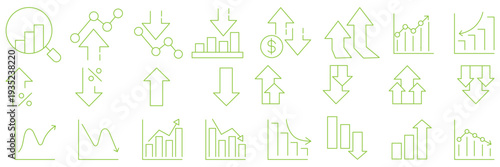 Stock market icons. Line growth and decrease icon set. Growth up and down, Profit and loss icon. Business, stock exchange, investment, analysis, percentage growth and decrease, candlestick line icon