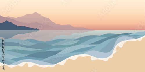 Minimalistic seascape, stylized seashore, vector illustration