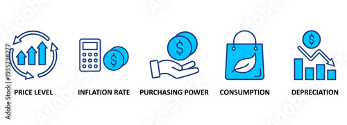 Inflation banner web icon vector illustration concept with icon of the price level, inflation rate, purchasing power, consumption, and depreciation 