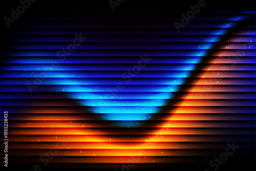 Dynamic abstract background featuring vibrant neon blue and orange gradient ripple glass texture with horizontal light lines.