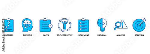 Critical thinking banner web icon vector illustration concept with icon of identification, biases, relevance, curiosity, research, inference, process, rationality