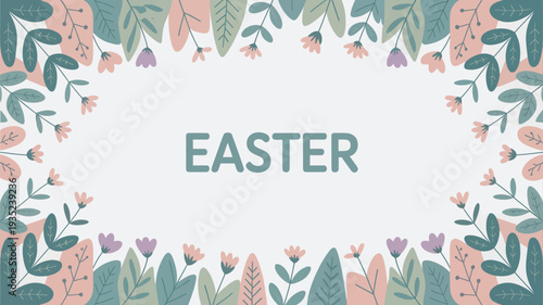 A colorful Easter graphic with floral designs and the word Easter in the center